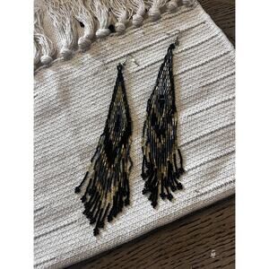 Bohemian Boho Western Beaded Southwest Long Drop Earrings 7 Inches